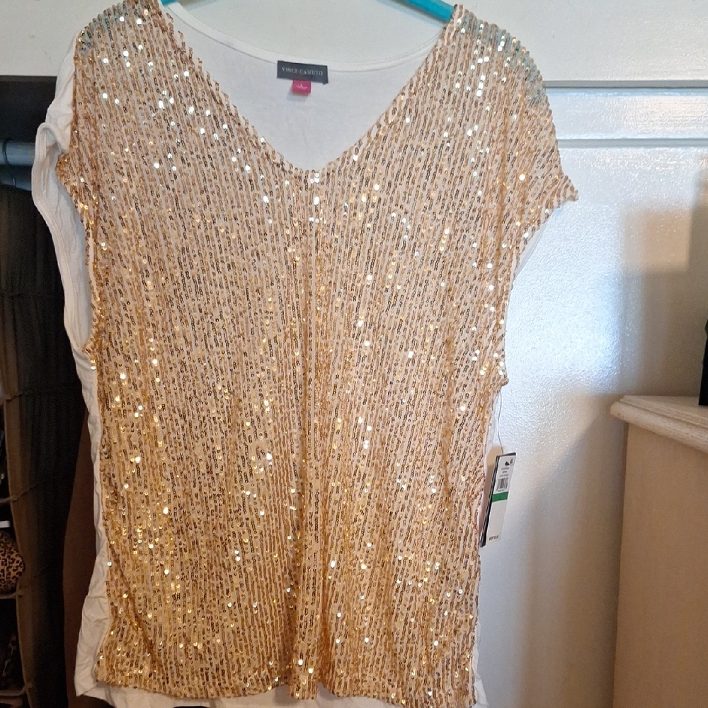 Vince Camuto Shimmering Gold Sequin Blouse